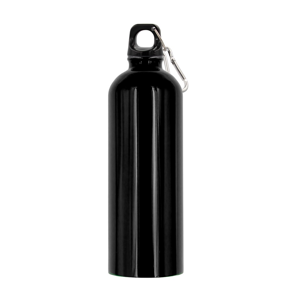 Butelka sportowa 750 ml z karabińczykiem | Laveriano z nadrukiem Twojego logo, materiał: plastik, stal nierdzewna, stal, kolor: czarny Butelka sportowa 750 ml z karabińczykiem | Laveriano z nadrukiem Twojego logo, materiał: plastik, stal nierdzewna, stal, kolor: czarny