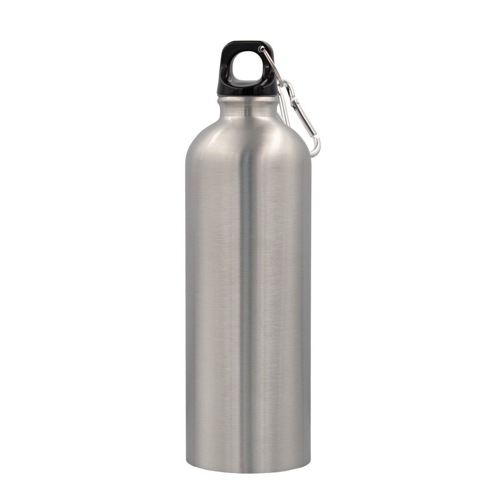 Butelka sportowa 750 ml z karabińczykiem | Laveriano z nadrukiem Twojego logo, materiał: plastik, stal nierdzewna, stal, kolor: srebrny Butelka sportowa 750 ml z karabińczykiem | Laveriano z nadrukiem Twojego logo, materiał: plastik, stal nierdzewna, stal, kolor: srebrny