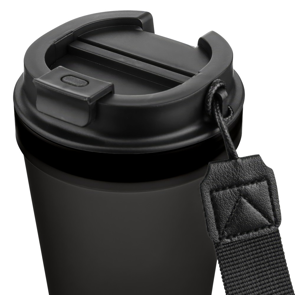 Kubek podróżny 350 ml z nadrukiem Twojego logo, materiał: metal, plastik, pp, silikon, kolor: czarny Kubek podróżny 350 ml z nadrukiem Twojego logo, materiał: metal, plastik, pp, silikon, kolor: czarny