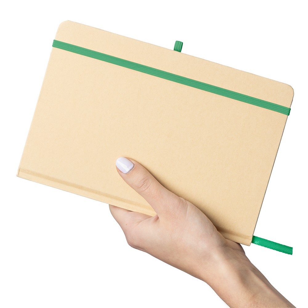 Notatnik A5 z nadrukiem Twojego logo, materiał: papier, poliester, kolor: zielony Notatnik A5 z nadrukiem Twojego logo, materiał: papier, poliester, kolor: zielony