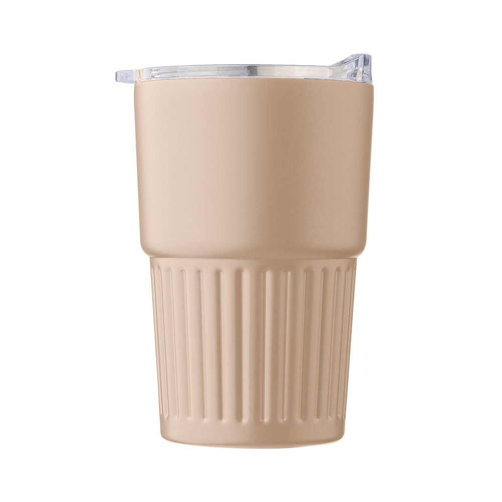 Kubek termiczny 450 ml z nadrukiem Twojego logo, materiał: pp, stal nierdzewna, silikon, stal, kolor: beżowy Kubek termiczny 450 ml z nadrukiem Twojego logo, materiał: pp, stal nierdzewna, silikon, stal, kolor: beżowy