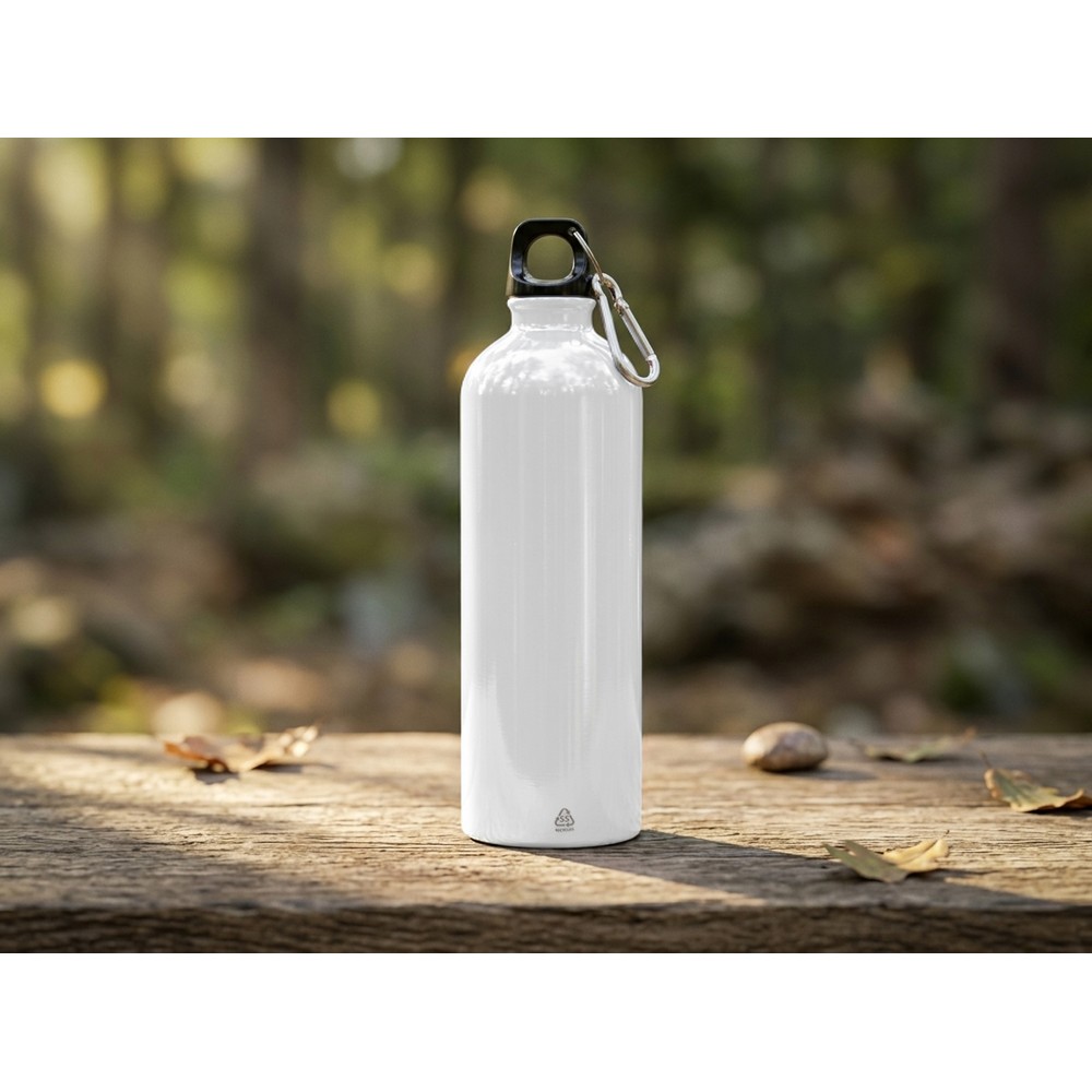 Butelka sportowa 770 ml z karabińczykiem | Laveriano z nadrukiem Twojego logo, materiał: plastik, stal nierdzewna, stal, kolor: biały Butelka sportowa 770 ml z karabińczykiem | Laveriano z nadrukiem Twojego logo, materiał: plastik, stal nierdzewna, stal, kolor: biały