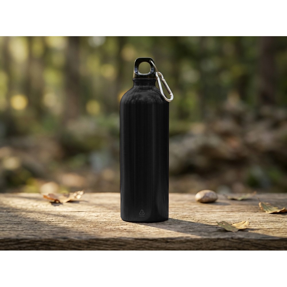Butelka sportowa 750 ml z karabińczykiem | Laveriano z nadrukiem Twojego logo, materiał: plastik, stal nierdzewna, stal, kolor: czarny Butelka sportowa 750 ml z karabińczykiem | Laveriano z nadrukiem Twojego logo, materiał: plastik, stal nierdzewna, stal, kolor: czarny