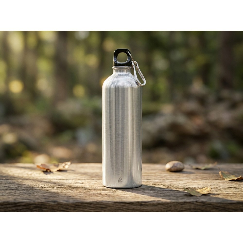 Butelka sportowa 750 ml z karabińczykiem | Laveriano z nadrukiem Twojego logo, materiał: plastik, stal nierdzewna, stal, kolor: srebrny Butelka sportowa 750 ml z karabińczykiem | Laveriano z nadrukiem Twojego logo, materiał: plastik, stal nierdzewna, stal, kolor: srebrny