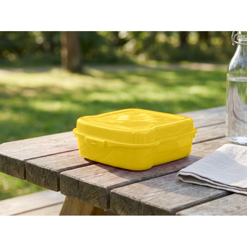 Pudełko śniadaniowe "kanapka" 450 ml | Saffo z nadrukiem Twojego logo, materiał: pp, kolor: żółty Pudełko śniadaniowe "kanapka" 450 ml | Saffo z nadrukiem Twojego logo, materiał: pp, kolor: żółty