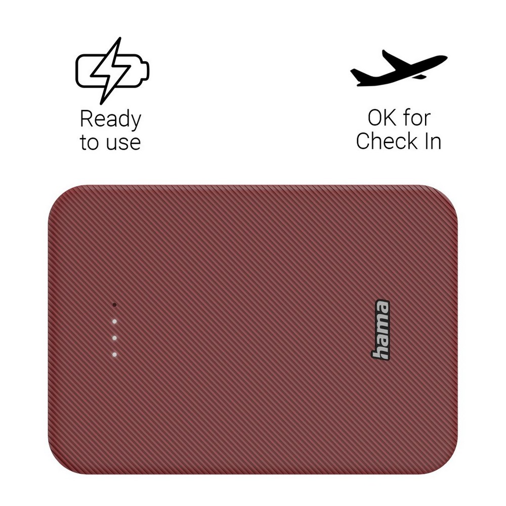 Power bank 10000 mAh Hama Power Pack z nadrukiem Twojego logo, materiał: plastik, kolor: czerwony Power bank 10000 mAh Hama Power Pack z nadrukiem Twojego logo, materiał: plastik, kolor: czerwony
