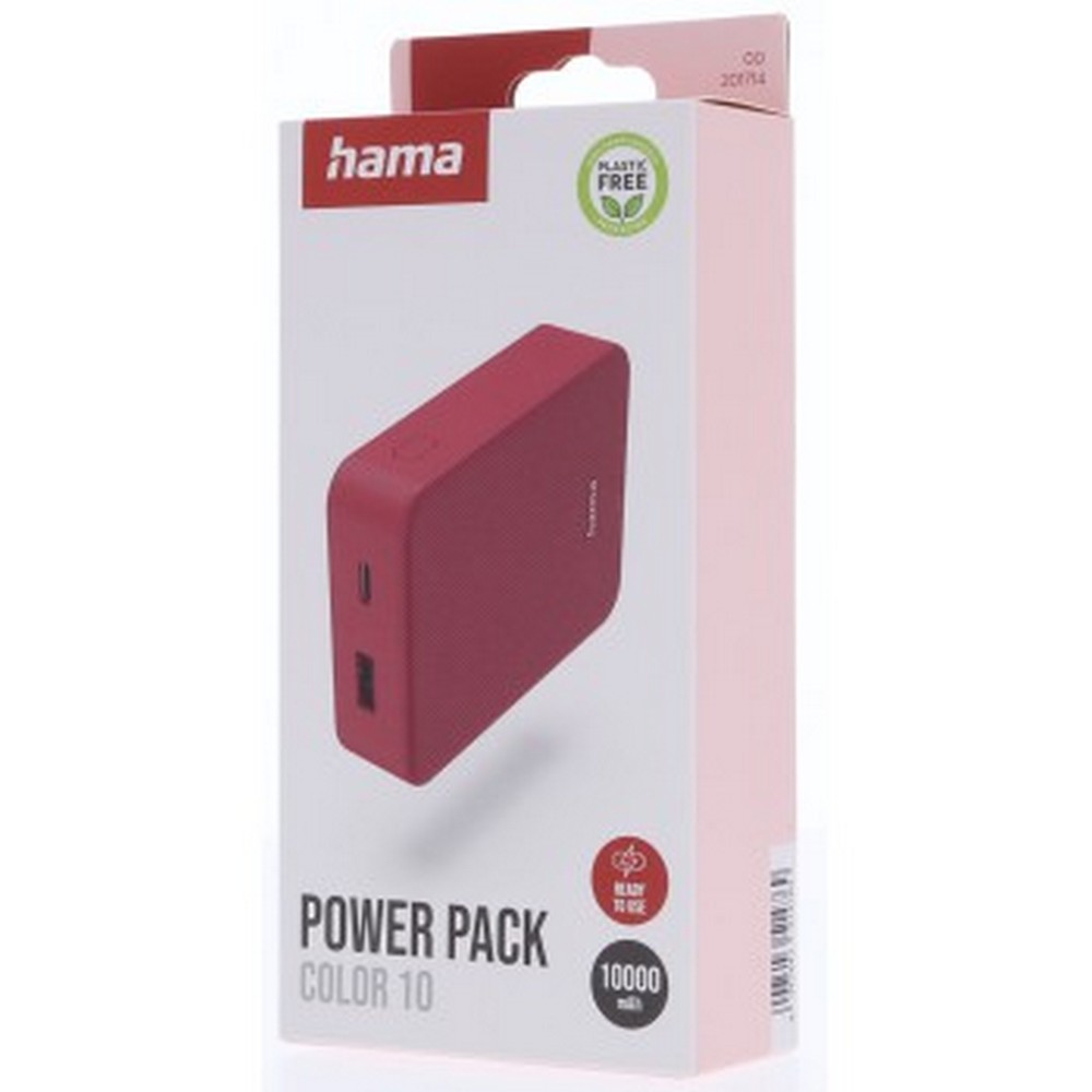 Power bank 10000 mAh Hama Power Pack z nadrukiem Twojego logo, materiał: plastik, kolor: czerwony Power bank 10000 mAh Hama Power Pack z nadrukiem Twojego logo, materiał: plastik, kolor: czerwony