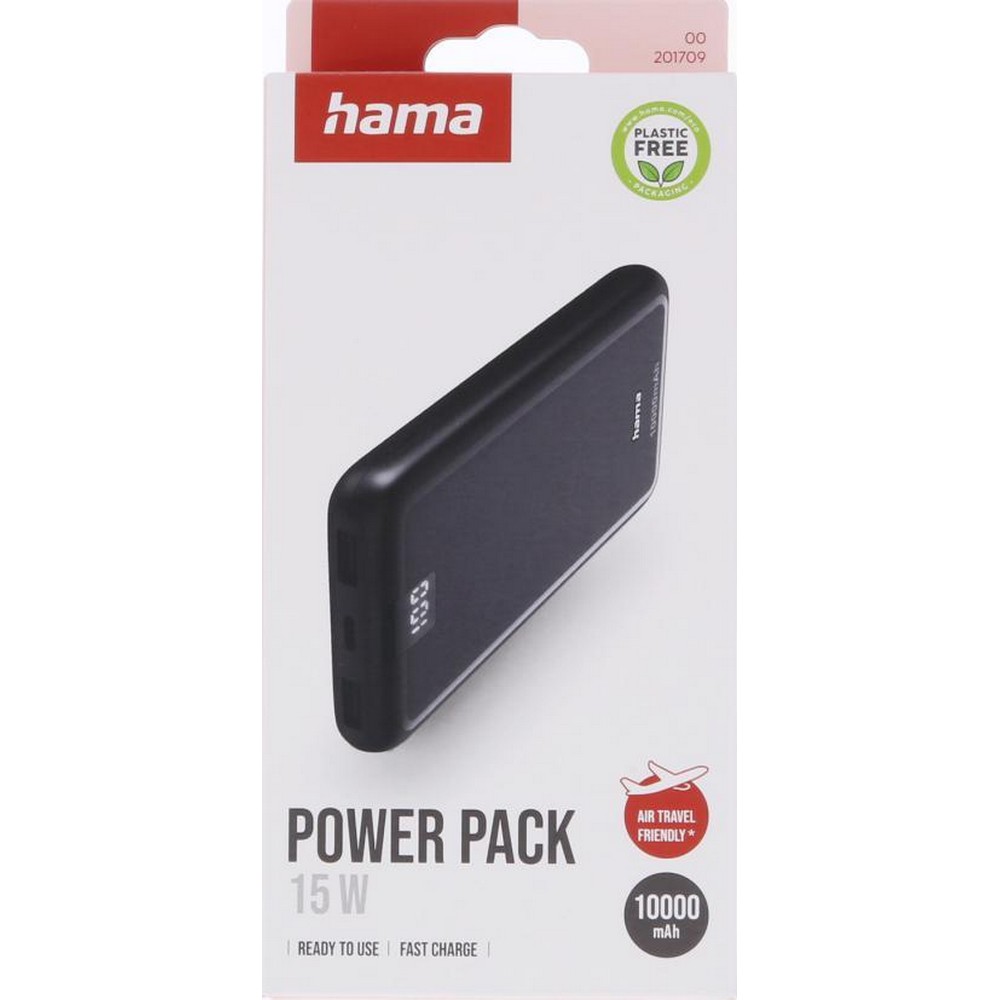 Power bank 10000 mAh Hama Power Pack Performance z nadrukiem Twojego logo, materiał: plastik, kolor: czarny Power bank 10000 mAh Hama Power Pack Performance z nadrukiem Twojego logo, materiał: plastik, kolor: czarny