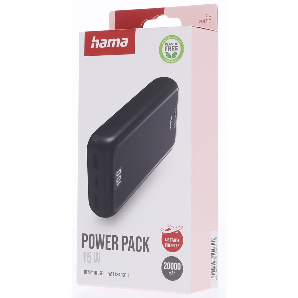 Power bank 20000 mAh Hama Power Pack Performance z nadrukiem Twojego logo, materiał: plastik, kolor: czarny Power bank 20000 mAh Hama Power Pack Performance z nadrukiem Twojego logo, materiał: plastik, kolor: czarny
