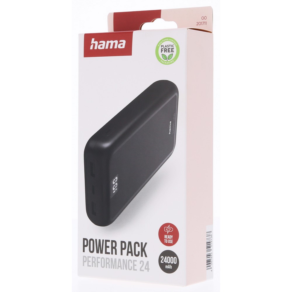 Power bank 24000 mAh Hama Power Pack Performance z nadrukiem Twojego logo, materiał: plastik, kolor: czarny Power bank 24000 mAh Hama Power Pack Performance z nadrukiem Twojego logo, materiał: plastik, kolor: czarny