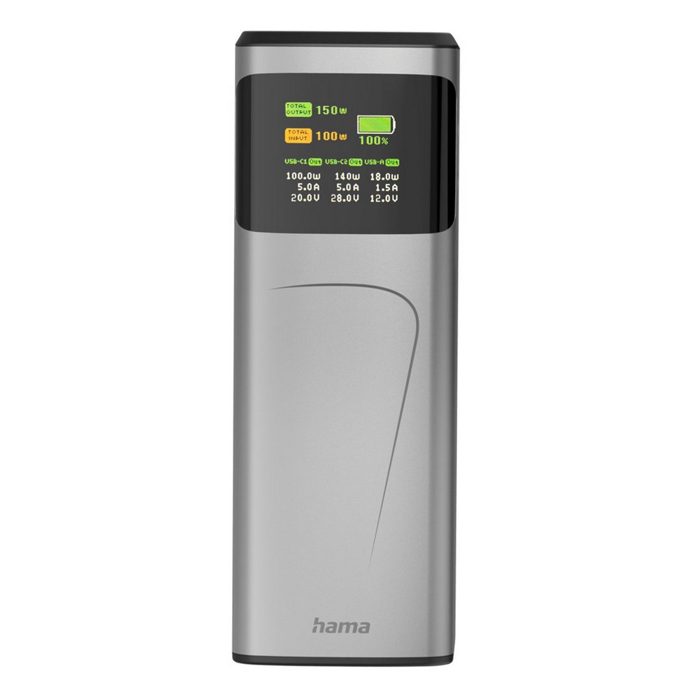 Power bank 24000 mAh Hama High Power 150W z nadrukiem Twojego logo, materiał: plastik, kolor: grafitowy Power bank 24000 mAh Hama High Power 150W z nadrukiem Twojego logo, materiał: plastik, kolor: grafitowy