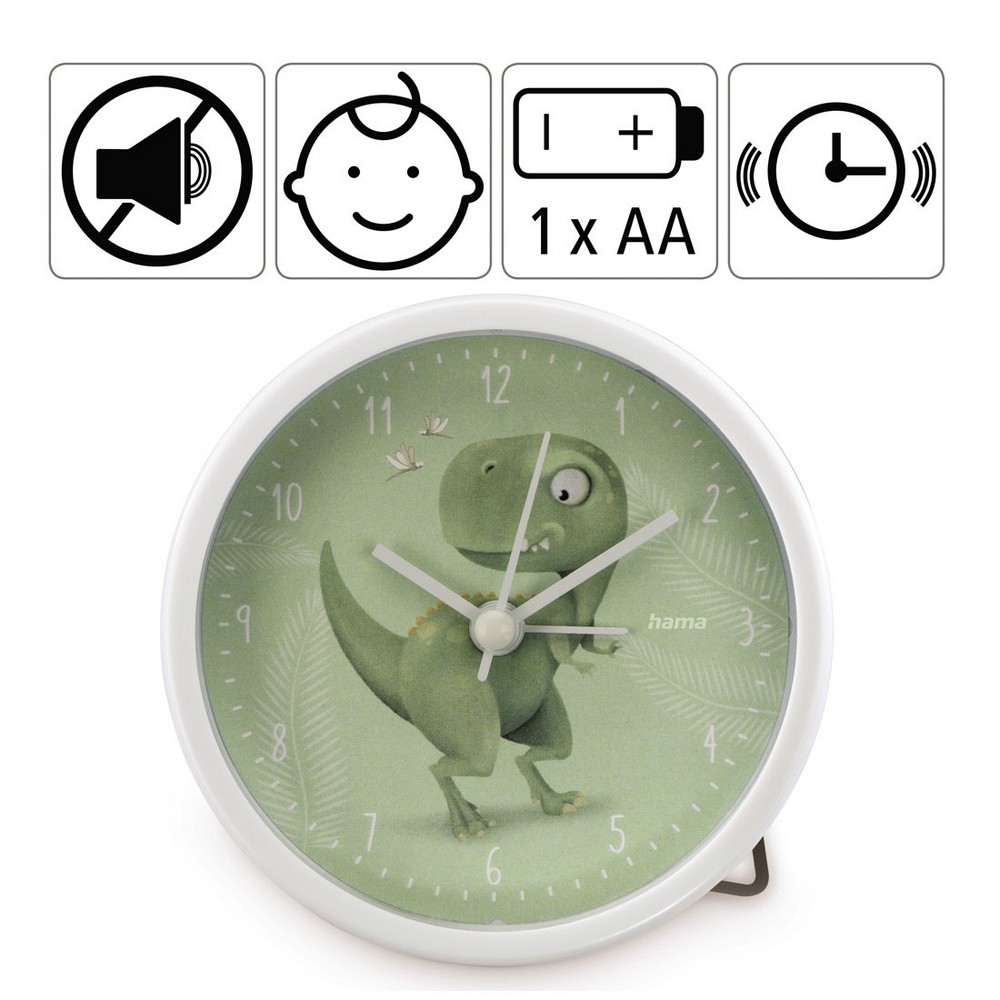 Budzik dla dzieci Hama Happy Dino z nadrukiem Twojego logo, materiał: plastik, kolor: zielony Budzik dla dzieci Hama Happy Dino z nadrukiem Twojego logo, materiał: plastik, kolor: zielony